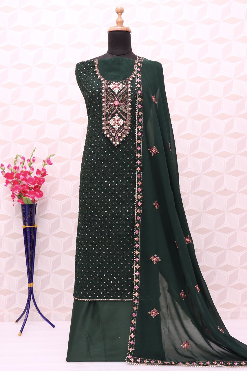 Heavy Soft breathable Georgette with Embroidery 5mm Squence Work