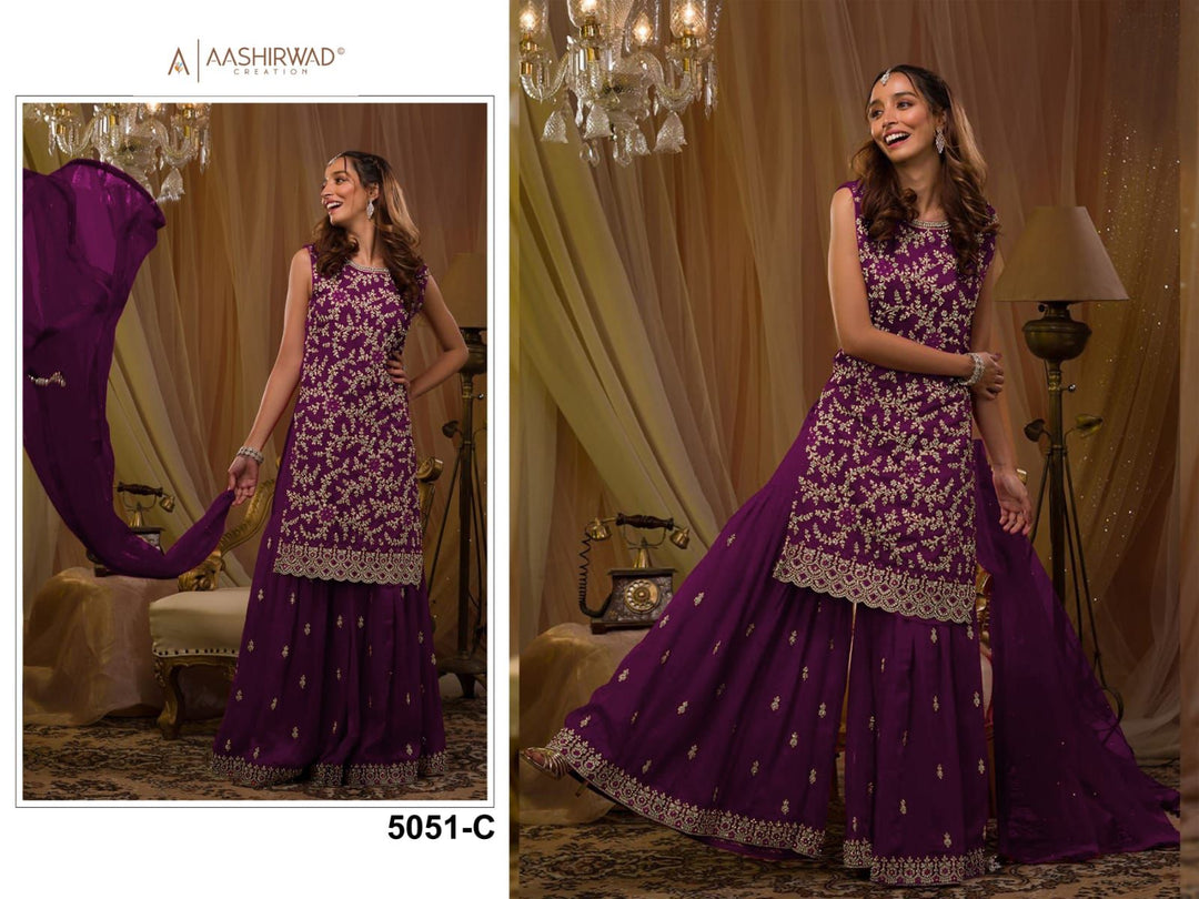 Heavy Blooming Georgette With Embroidery Sequence Work With Stone & Mirror Work&