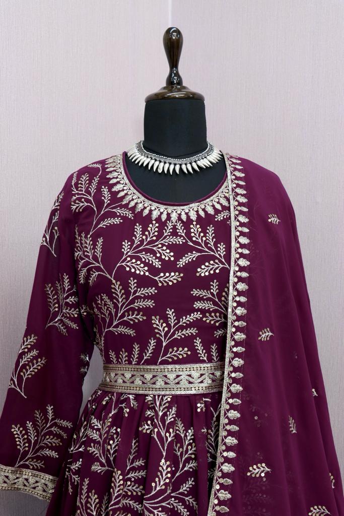 Sequins Work Embroidered Prussian  Anarkali Suit