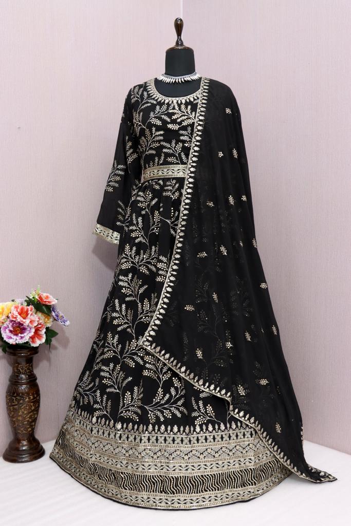 Sequins Work Embroidered Prussian  Anarkali Suit