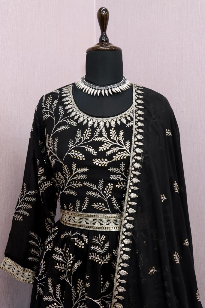 Sequins Work Embroidered Prussian  Anarkali Suit