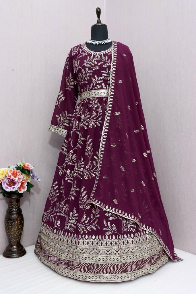 Sequins Work Embroidered Prussian  Anarkali Suit