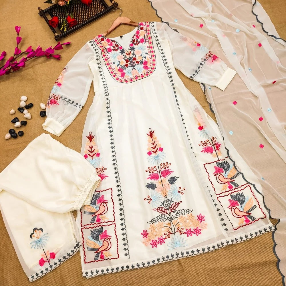 Embroidered Straight Kurti 3 Pc Suit