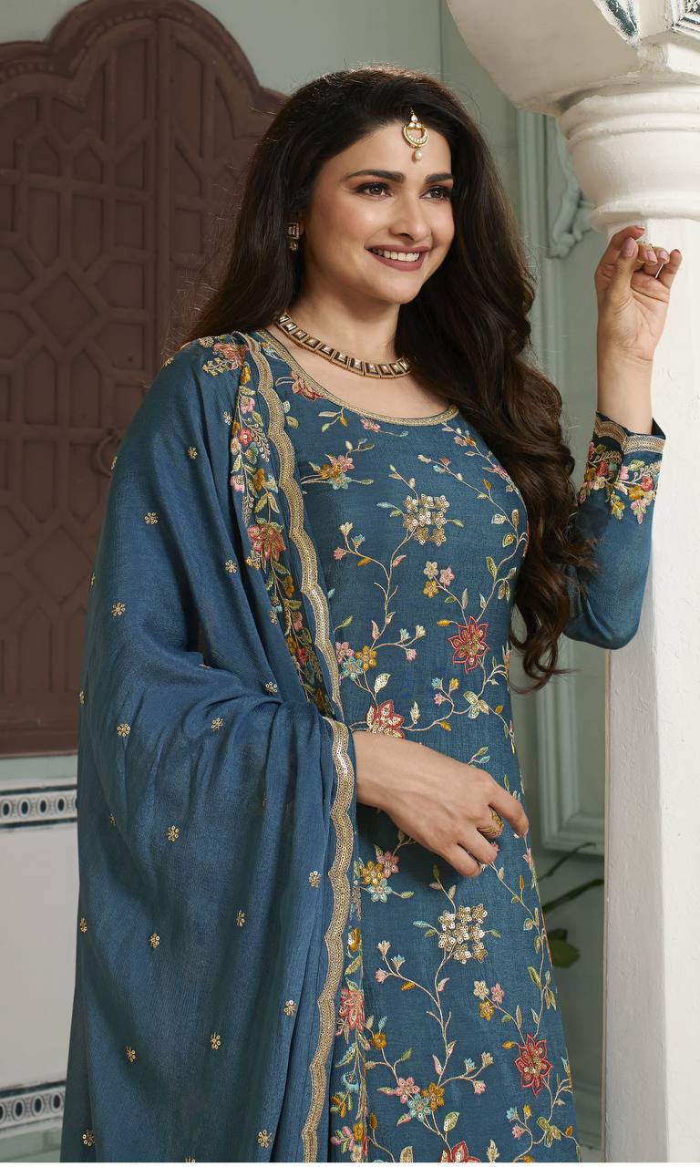 Multi Thread Embroidered Designer Sharara Suit