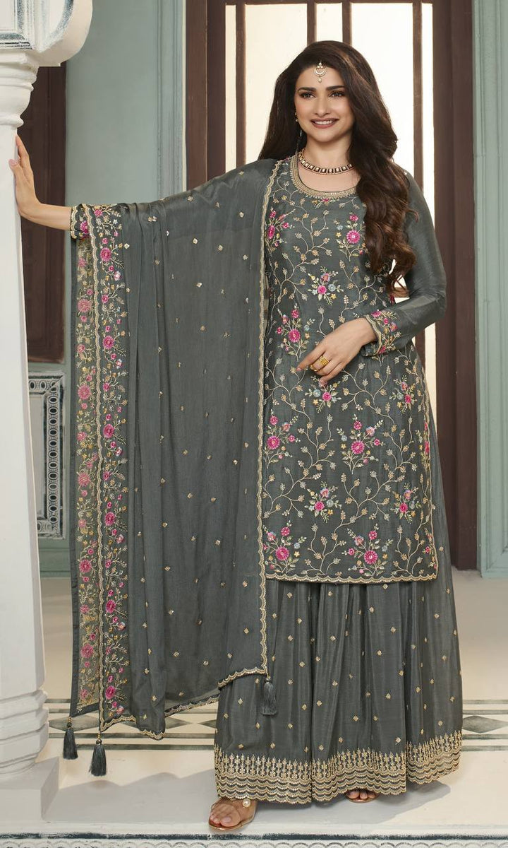 Multi Thread Embroidered Designer Sharara Suit