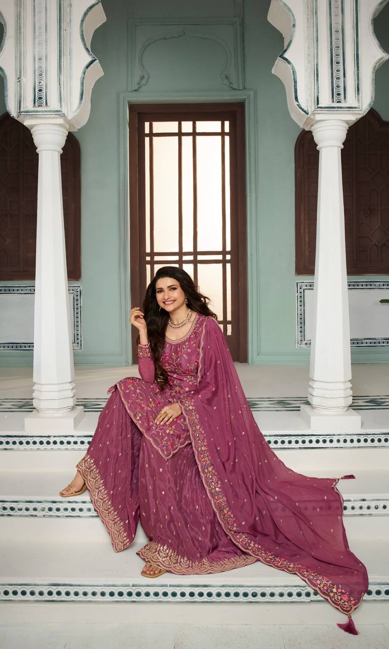 Multi Thread Embroidered Designer Sharara Suit