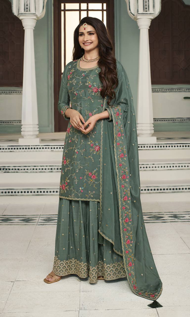 Multi Thread Embroidered Designer Sharara Suit