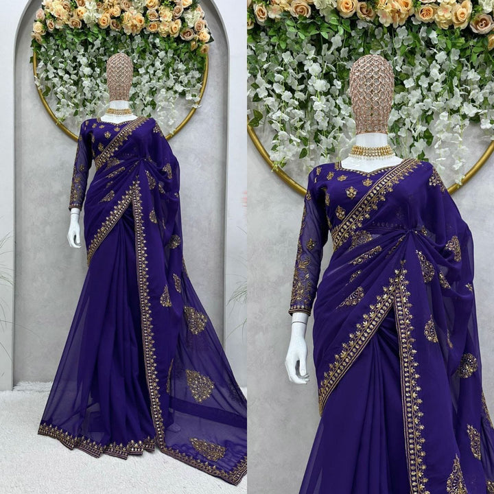 Purple Color With Heavy Work Embellished Saree