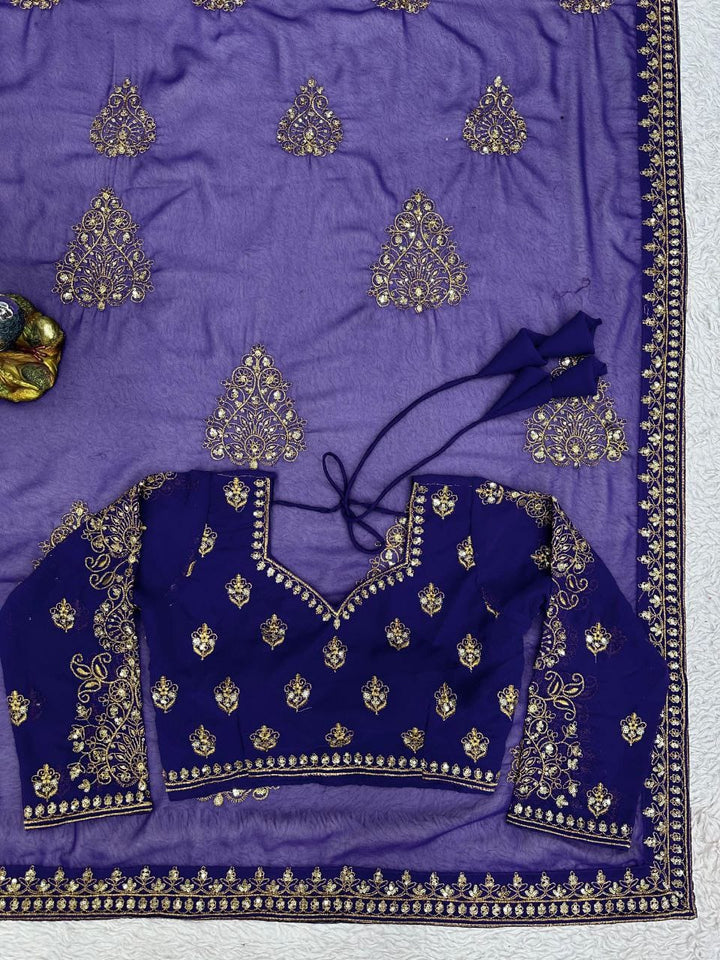 Purple Color With Heavy Work Embellished Saree