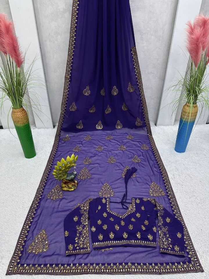 Purple Color With Heavy Work Embellished Saree