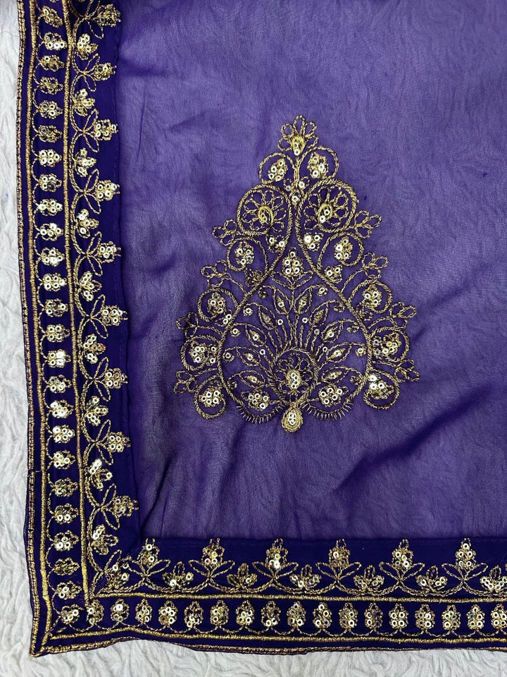 Purple Color With Heavy Work Embellished Saree