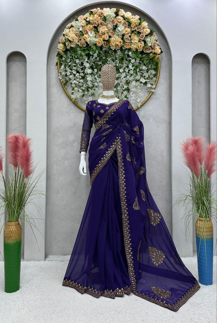 Purple Color With Heavy Work Embellished Saree