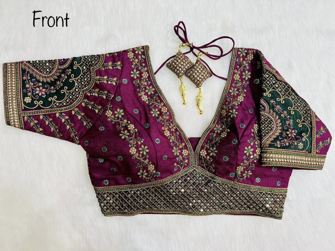 Copper Jari With 4 Sequence Heavy Embroidery Work Blouse