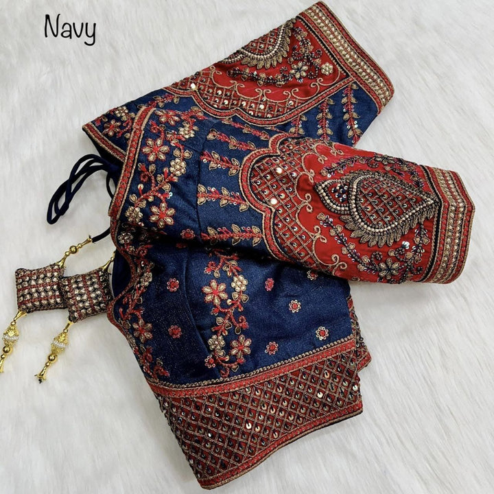 Copper Jari With 4 Sequence Heavy Embroidery Work Blouse