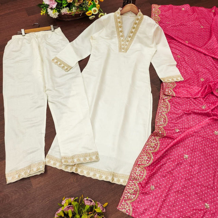 WHITE EMBROIDERY WORK STRAIGHT DRESS