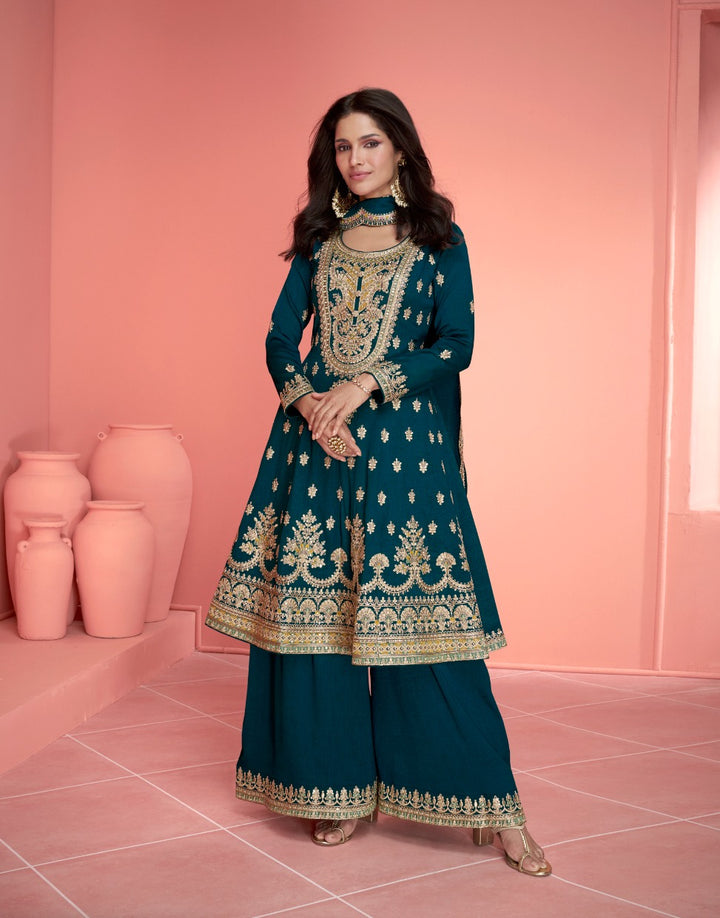 Embroidered Silk Palazzo Suit