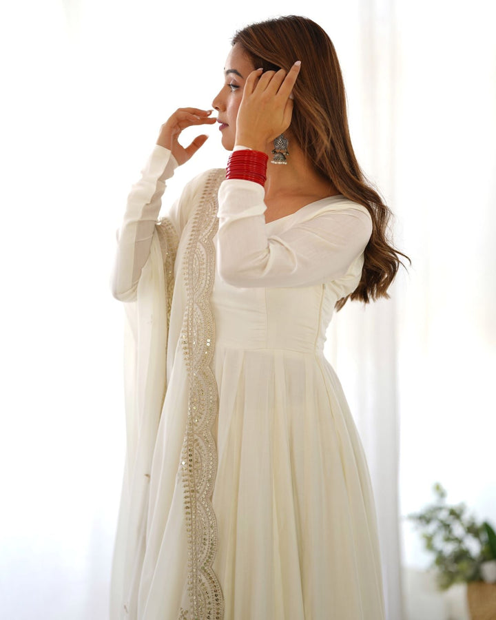 Georgette White Anarkali gown