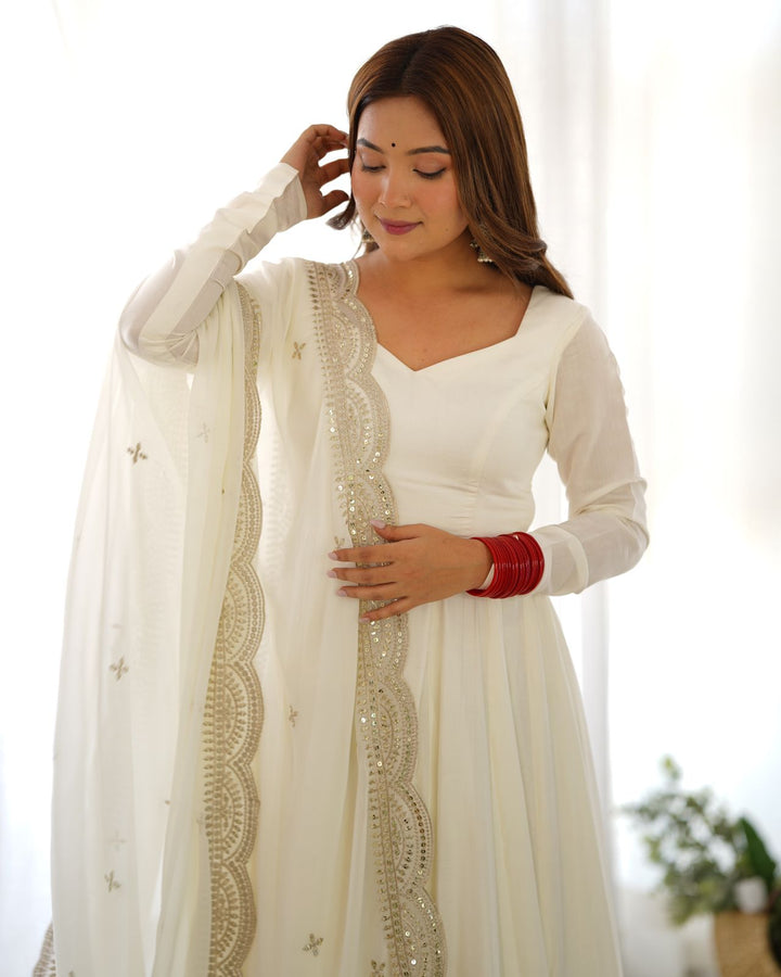 Georgette White Anarkali gown