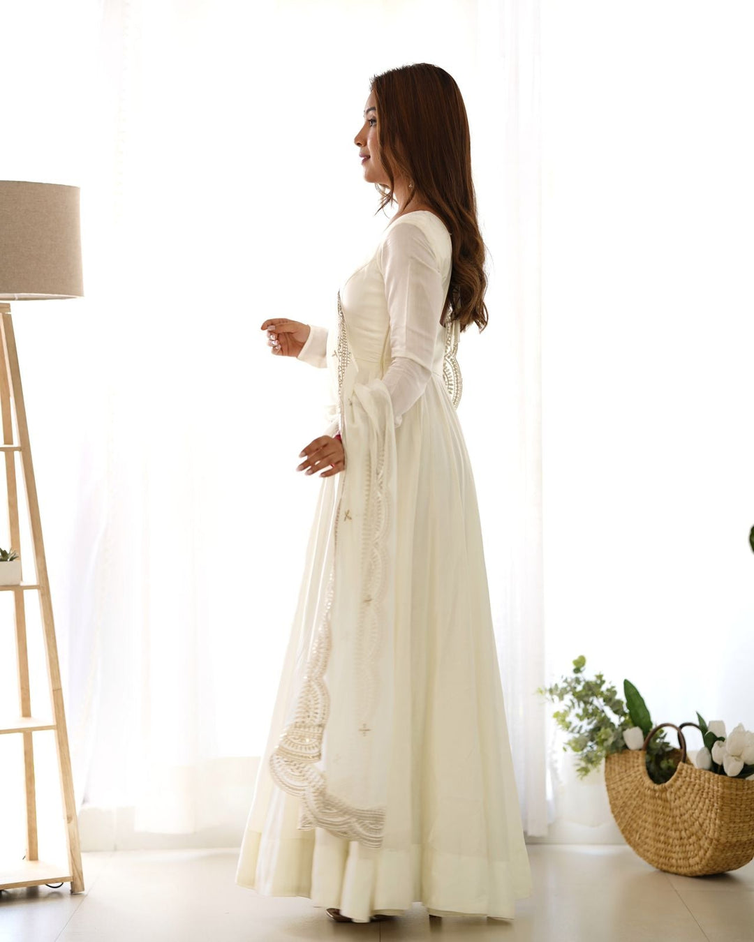 Georgette White Anarkali gown