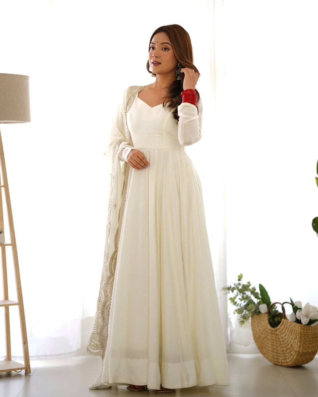 Georgette White Anarkali gown