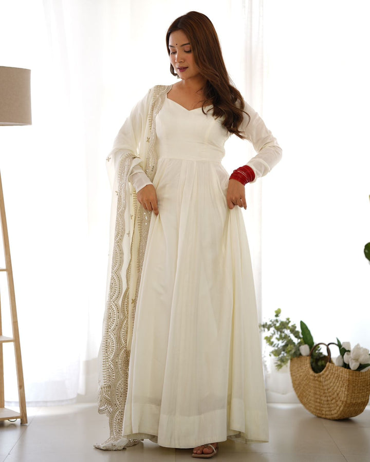 Georgette White Anarkali gown