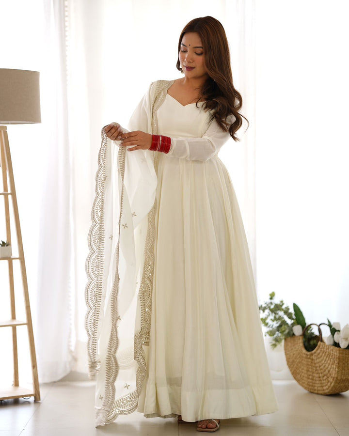 Georgette White Anarkali gown