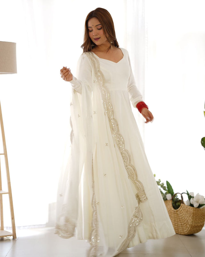 Georgette White Anarkali gown