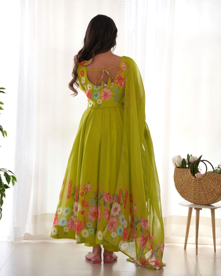 Floral Organza Anarkali With Dupatta And Pant