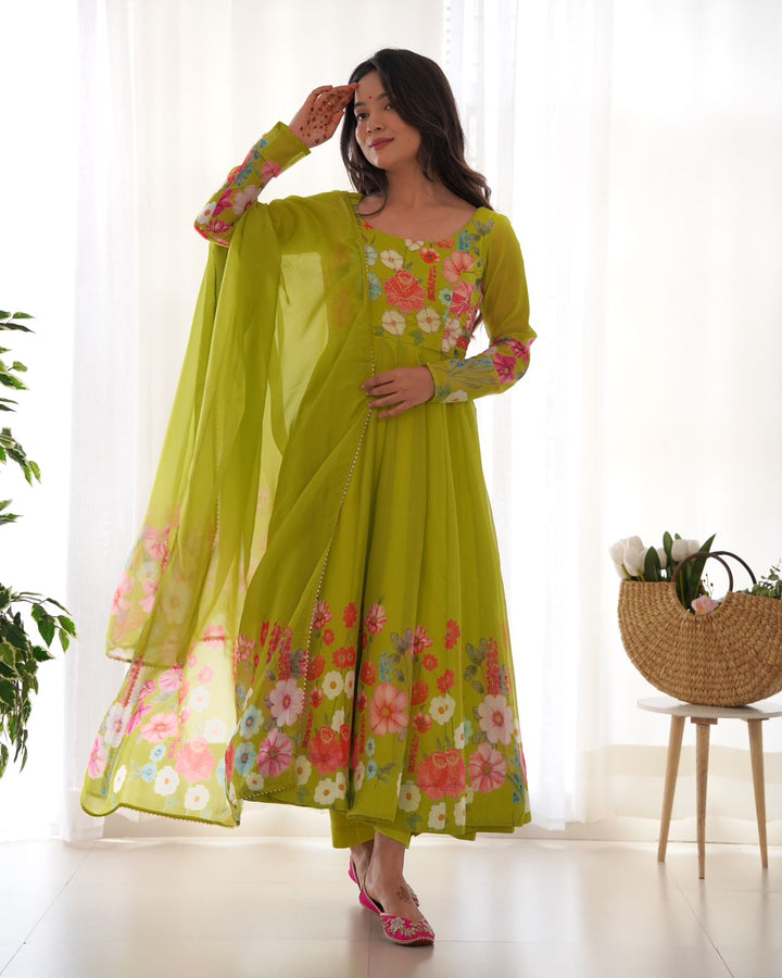 Floral Organza Anarkali With Dupatta And Pant