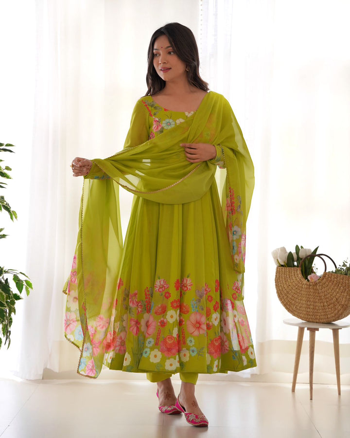 Floral Organza Anarkali With Dupatta And Pant