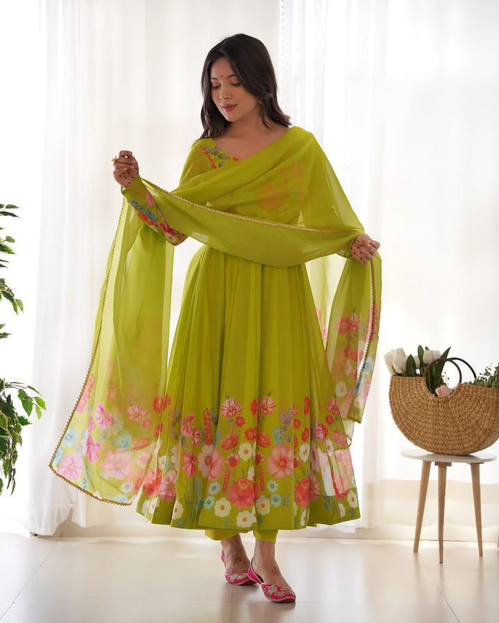 Floral Organza Anarkali With Dupatta And Pant