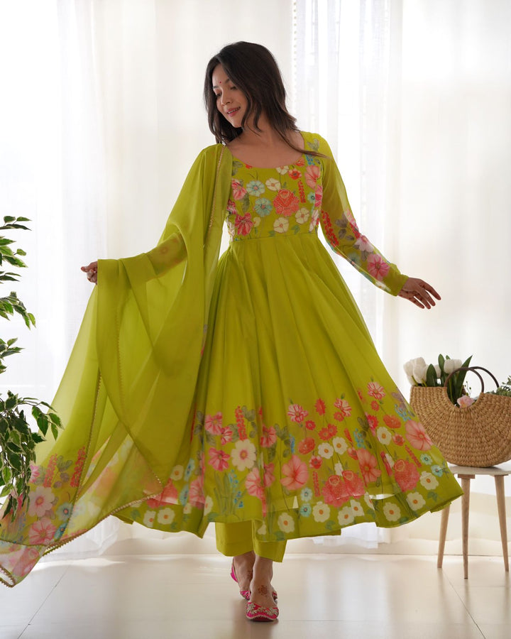 Floral Organza Anarkali With Dupatta And Pant