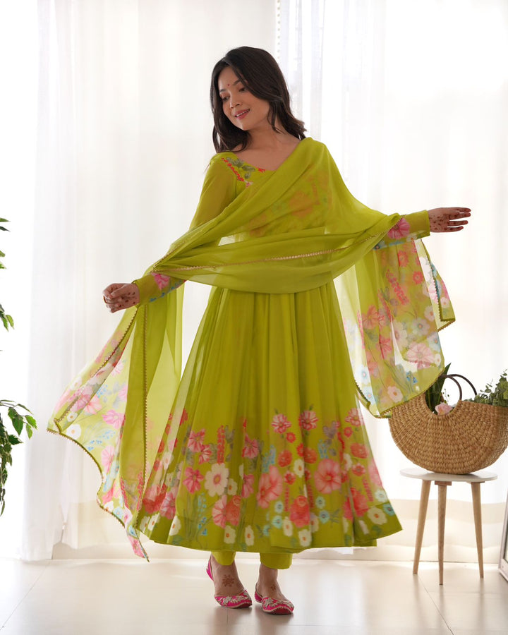 Floral Organza Anarkali With Dupatta And Pant