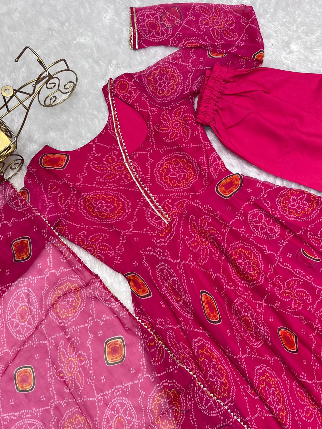 Pink Georgette Print Work Anarkali Gown With Dupatta