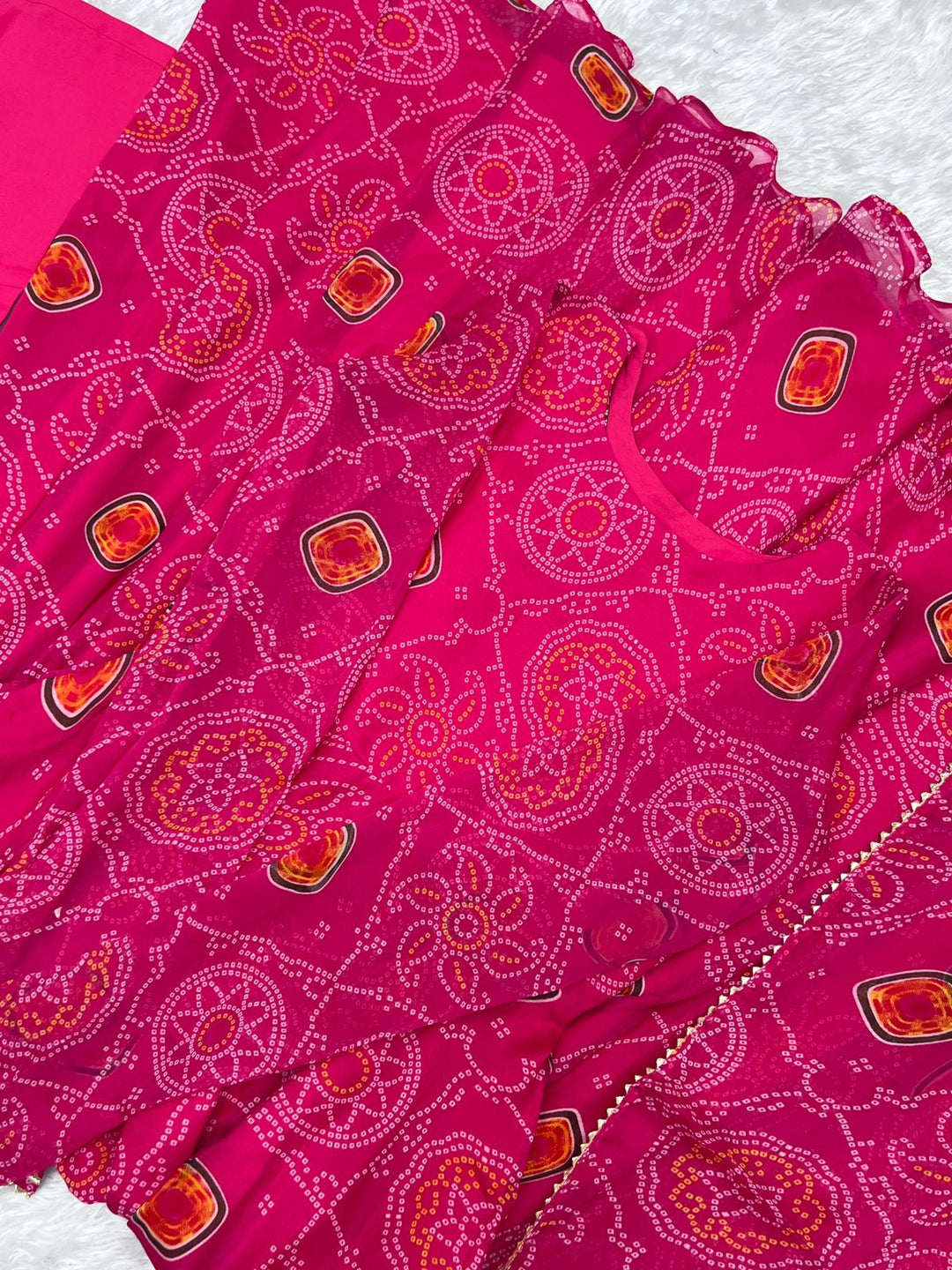 Pink Georgette Print Work Anarkali Gown With Dupatta