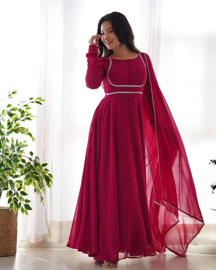 Georgette Anarkali Fluorescent Pink Gown