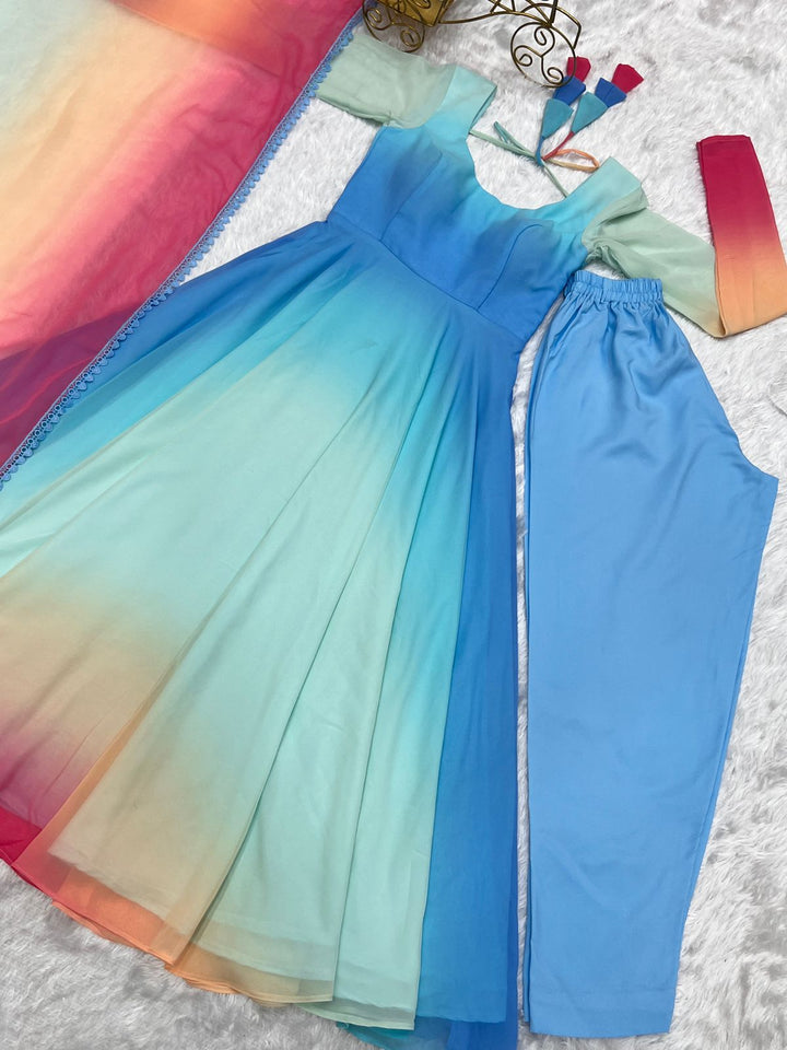 Pastel Color Ombre Georgette Anarkali Suit