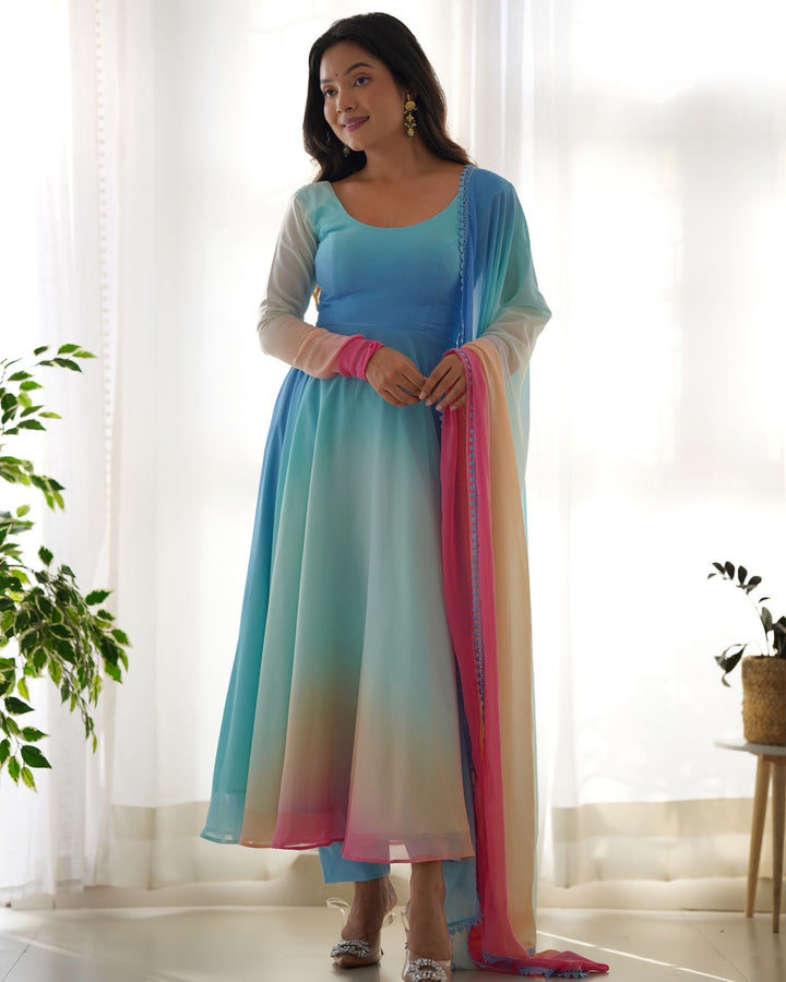 Pastel Color Ombre Georgette Anarkali Suit