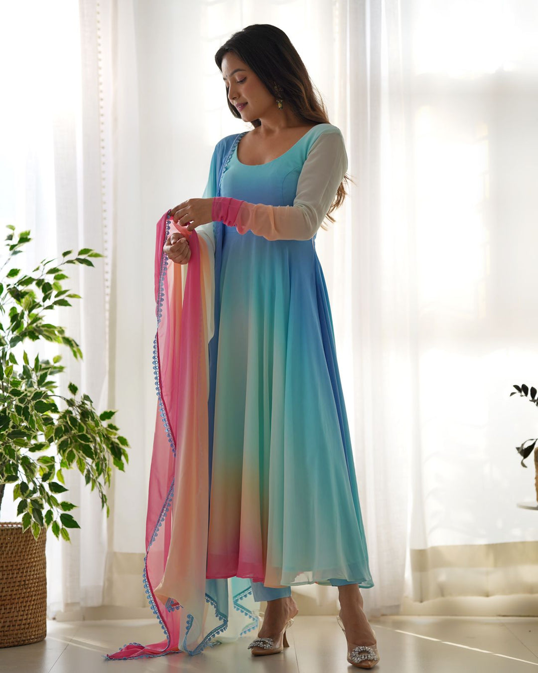 Pastel Color Ombre Georgette Anarkali Suit