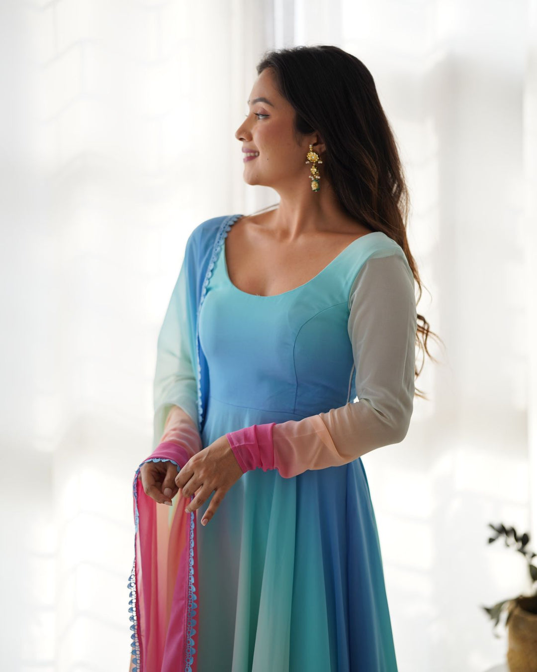 Pastel Color Ombre Georgette Anarkali Suit