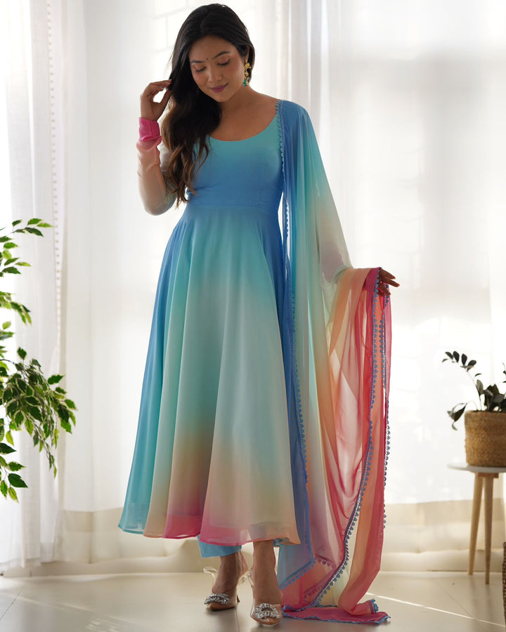 Pastel Color Ombre Georgette Anarkali Suit