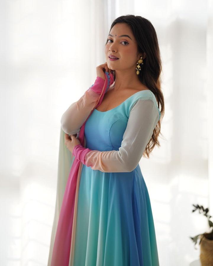 Pastel Color Ombre Georgette Anarkali Suit