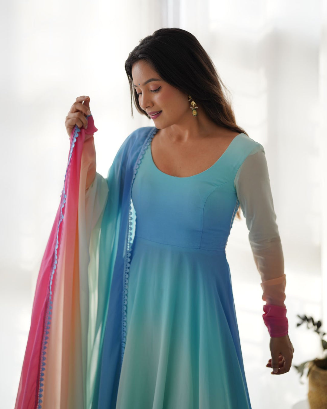 Pastel Color Ombre Georgette Anarkali Suit