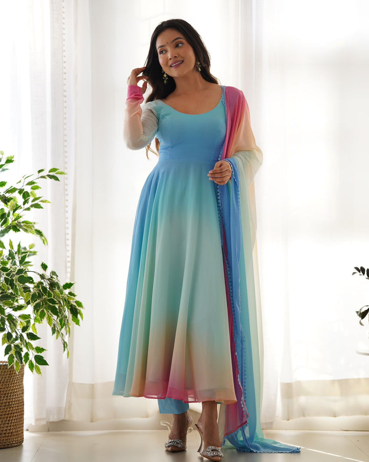 Pastel Color Ombre Georgette Anarkali Suit