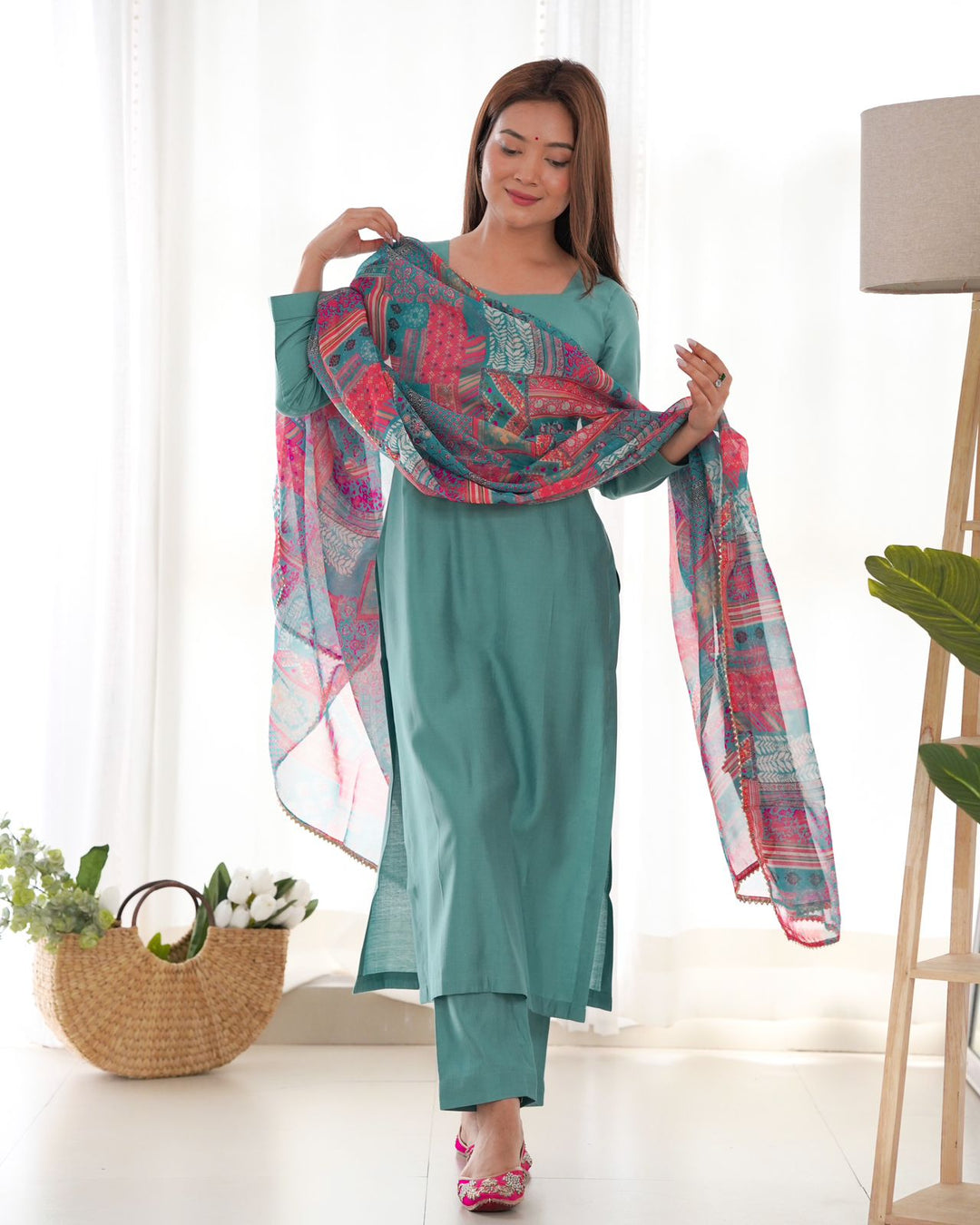 Sea Green Viscose Straight Kurta Set