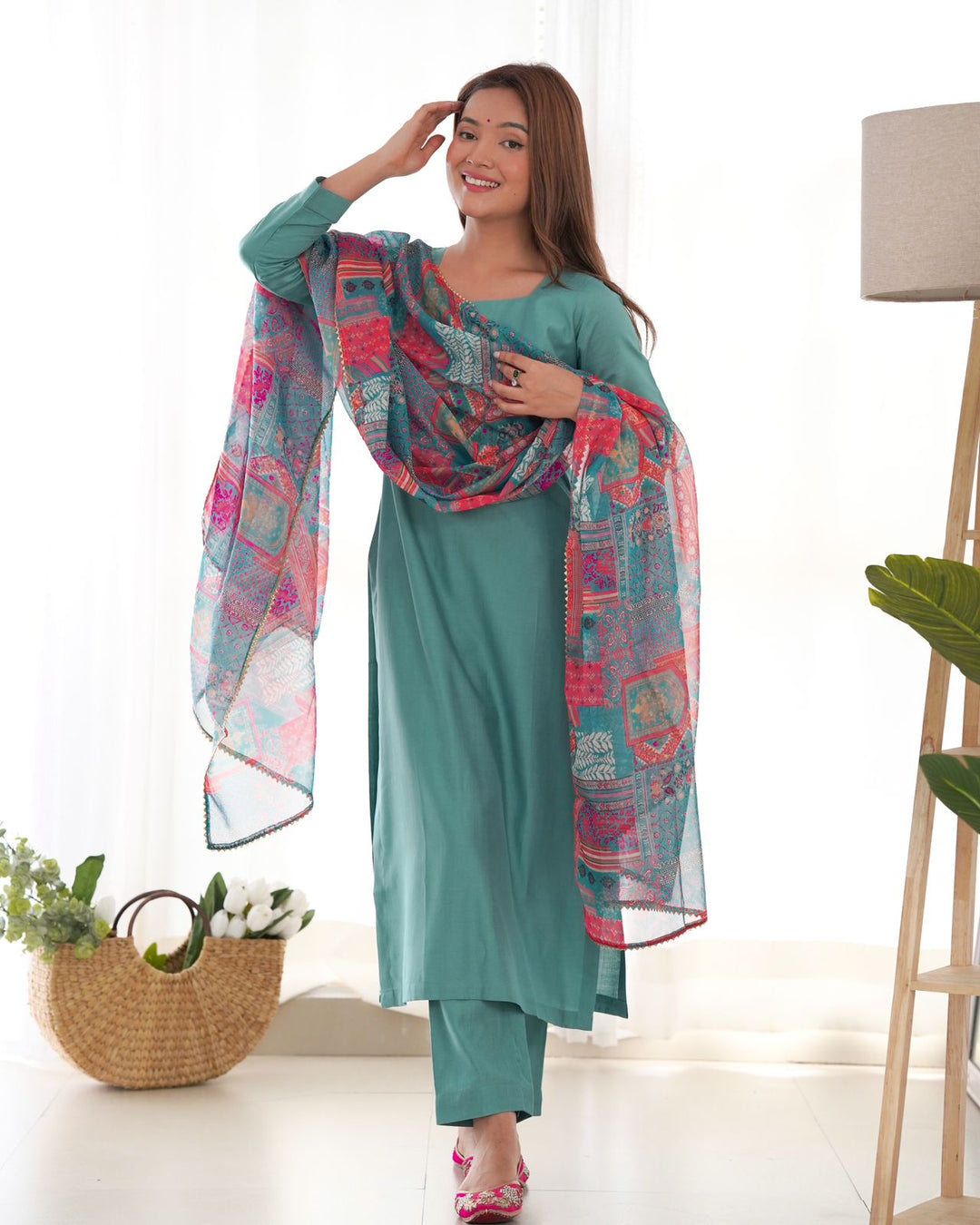 Sea Green Viscose Straight Kurta Set