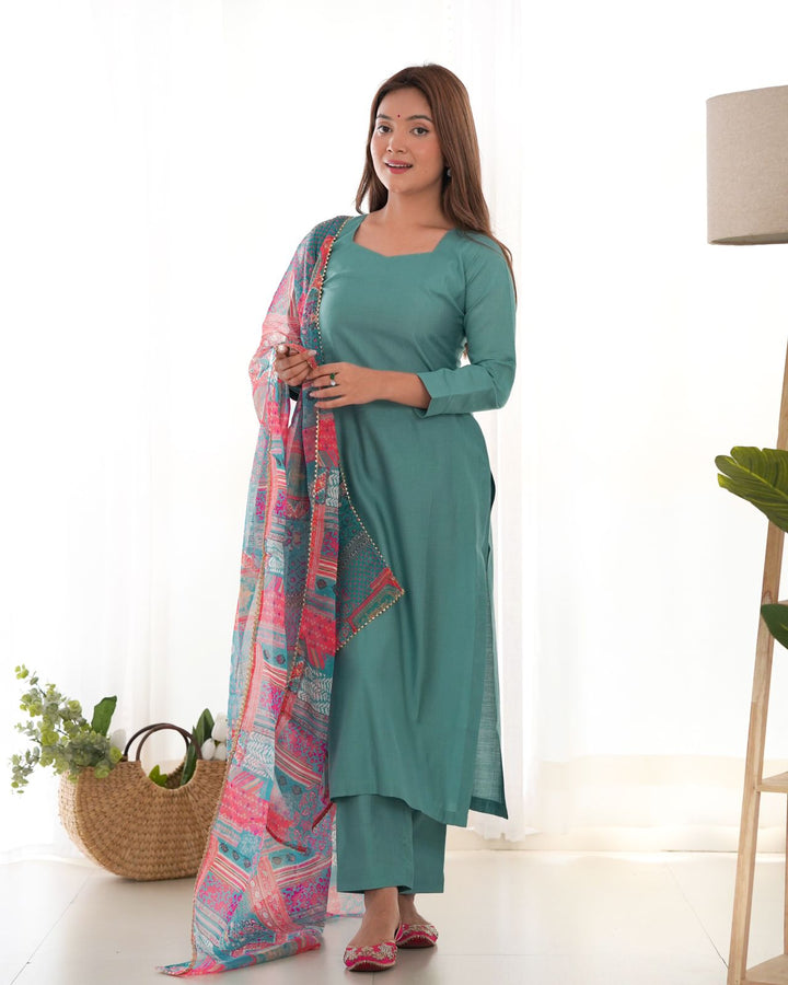 Sea Green Viscose Straight Kurta Set