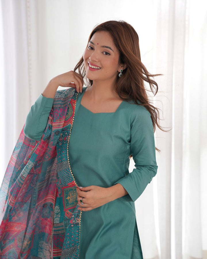 Sea Green Viscose Straight Kurta Set