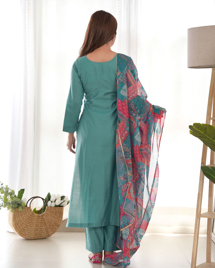 Sea Green Viscose Straight Kurta Set