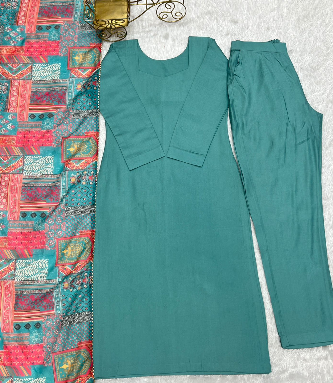 Sea Green Viscose Straight Kurta Set